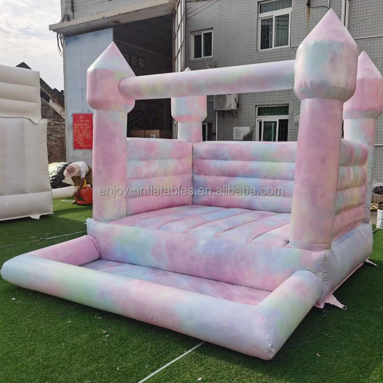 inflatable tie- dye mini pastel soft play moonwalk bouncer with pool for kids party rental