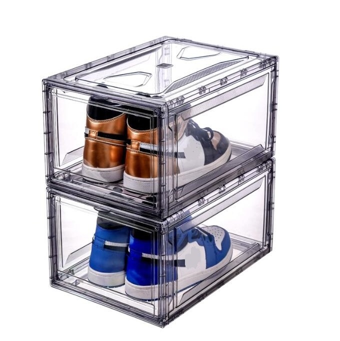 Factory Outlets Plastic Black Shoe Organizer Stackable Custom Shoe Box Acrylic Sneaker Storage Box And Racks