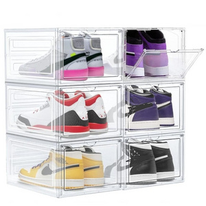 Factory Outlets Plastic Black Shoe Organizer Stackable Custom Shoe Box Acrylic Sneaker Storage Box And Racks