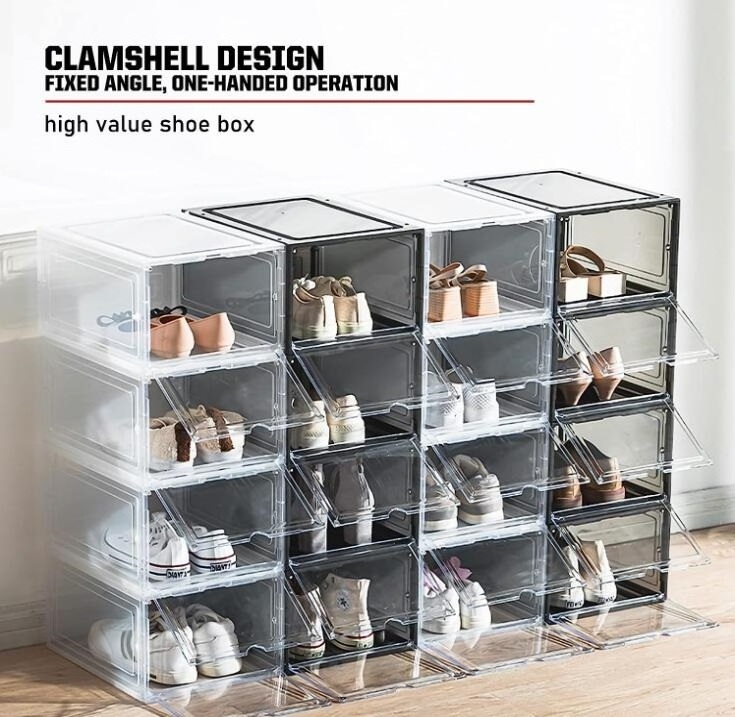 Factory Outlets Plastic Black Shoe Organizer Stackable Custom Shoe Box Acrylic Sneaker Storage Box And Racks