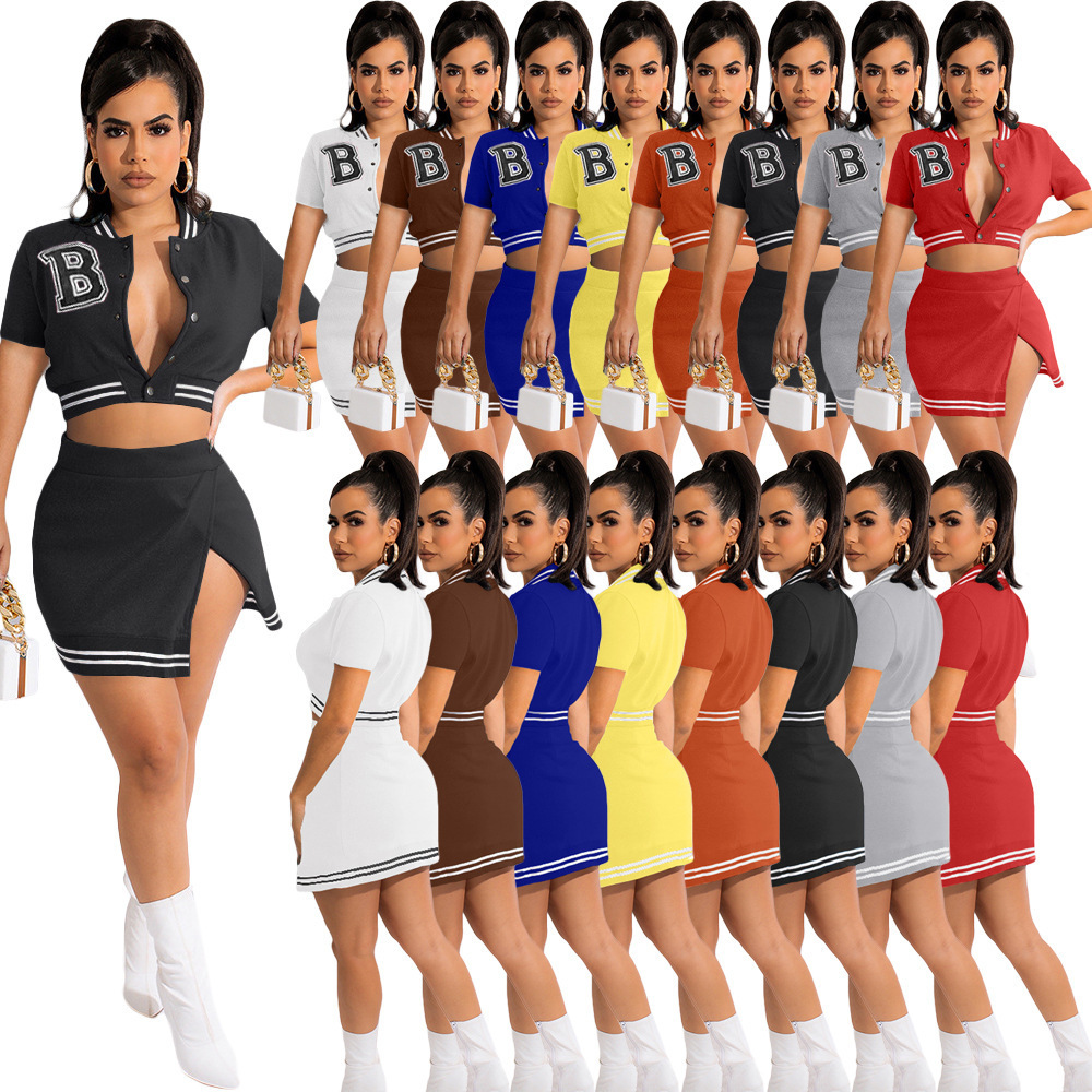 Casual Girls' Dresses 2 Piece Skirt Sets Outfits Plus Size Jersey Dress Baseball Varsity Crop Coats Jackets