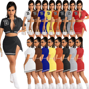 Casual Girls' Dresses 2 Piece Skirt Sets Outfits Plus Size Jersey Dress Baseball Varsity Crop Coats Jackets