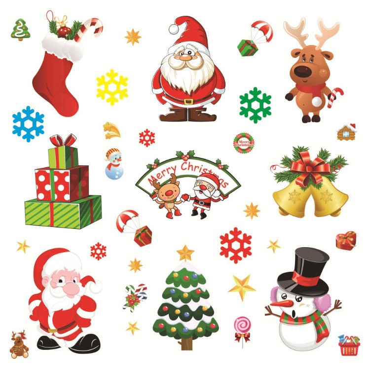 Promotional Glass Window Vinyl Merry Christmas Removable Wall Door Decals Stickers