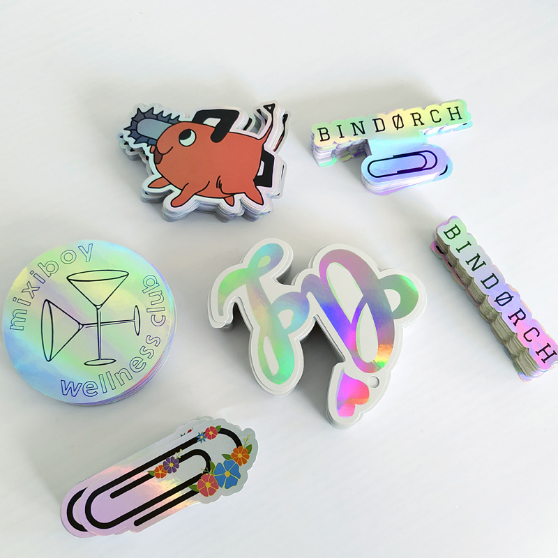 Rainbow Film Vinyl Logo Laser Die Cut  Sticker Fancy Design Attractive Printing Adhesive Waterproof  Holographic Sticker