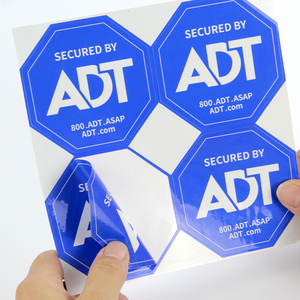 Custom Double Sided Printing Label Sticker Lightproof ADT Security Sign Sticker  Blue Octagon-Shaped Security Sticker