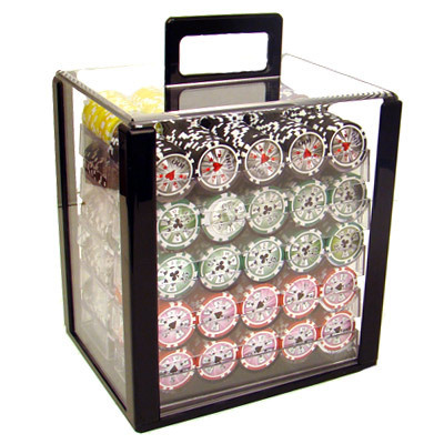 Hi-Roller Casino Sticker ABS Poker Chip Set with Acrylic Case - 1000 Piece