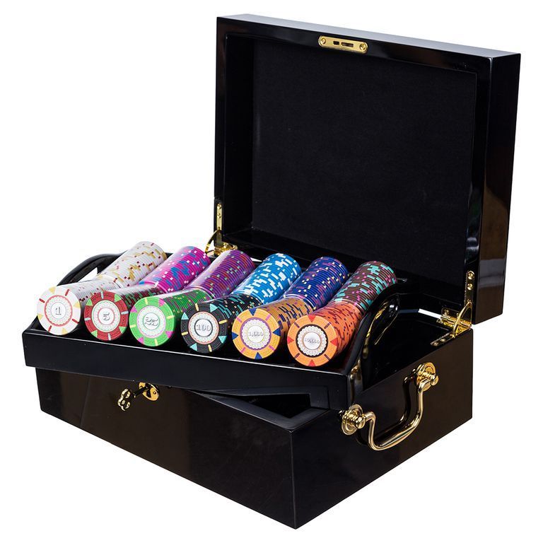 500 Ct 14g Mint Clay Casino Poker Chips with Black Mahogany Wooden Case