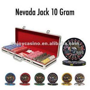 10g Ceramic Casino Nevada Jack Poker Chip Set with Black Aluminum Case - 500 Piece