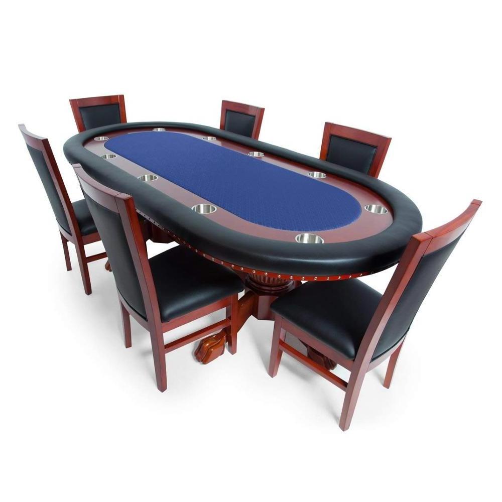 Poker Table for 10 Players with Speed Cloth Playing Surface 93x45-Inch Oval, Includes Matching Dining Top with 6 Dining Chairs