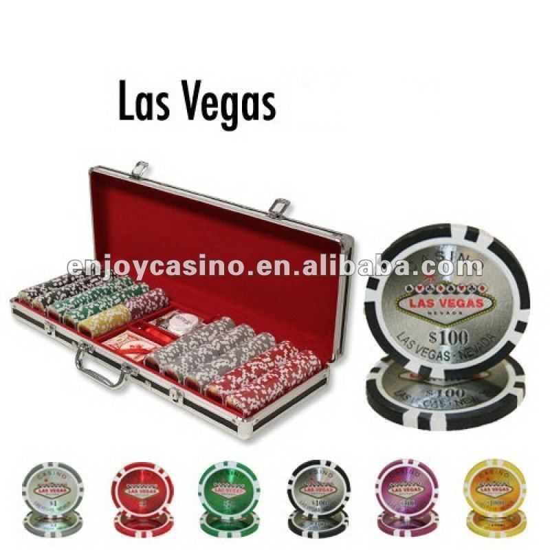 Casino Las Vegas Poker Chip Set with Black Aluminum Case - 500 Piece