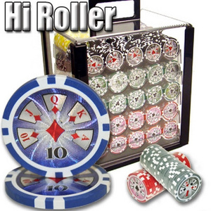 Hi-Roller Casino Sticker ABS Poker Chip Set with Acrylic Case - 1000 Piece