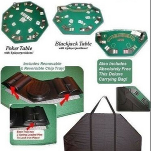 Green Felt Poker Blackjack Table Top Folding Hexagon Drink Holder 8 Player Game