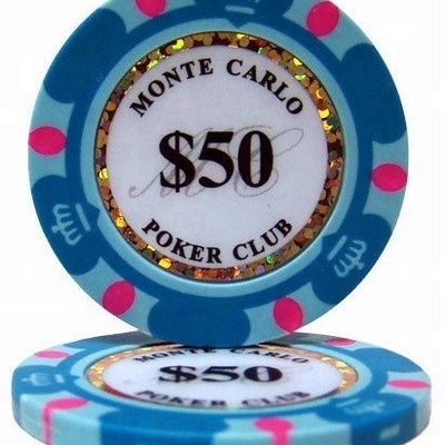 Light Blue $50 Monte Carlo Casino Clay Poker Chips