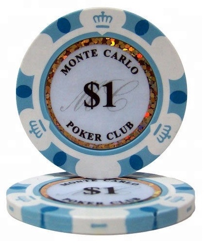 White $1 Monte Carlo 14g Casino Clay Poker Chips