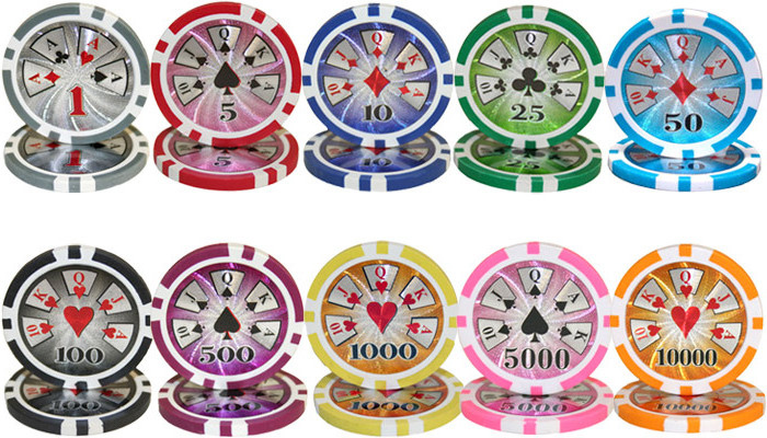 Hi-Roller Casino Sticker ABS Poker Chip Set with Acrylic Case - 1000 Piece