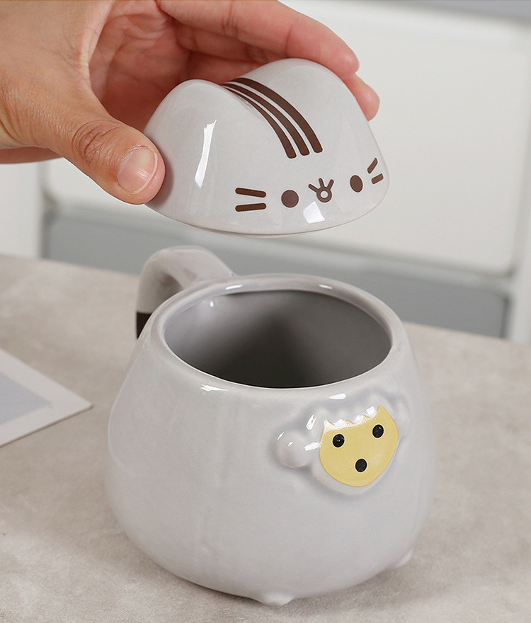 Wholesale Custom Ceramic Coffee And Cookie Cup,Handmade Porcelain Cute 3d Cat Animal Mug