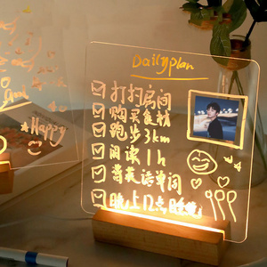 Home Indoor Living Erasable Note Memo Board Led Writing Acrylic Message Board With 7color Pen Stand Holder