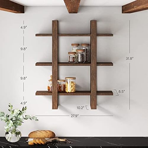 3-Tier Display Shelf Decorative Modular Shelf  Solid Wood Floating Wall Book Shelves