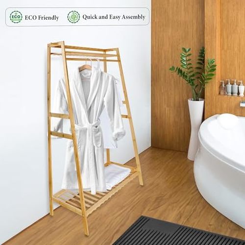 Bamboo Garment Rack Rolling Coat  Multifunctional Bedroom Hanging Rack Clothing Organizer Wardrobe Storage Clothing Rack