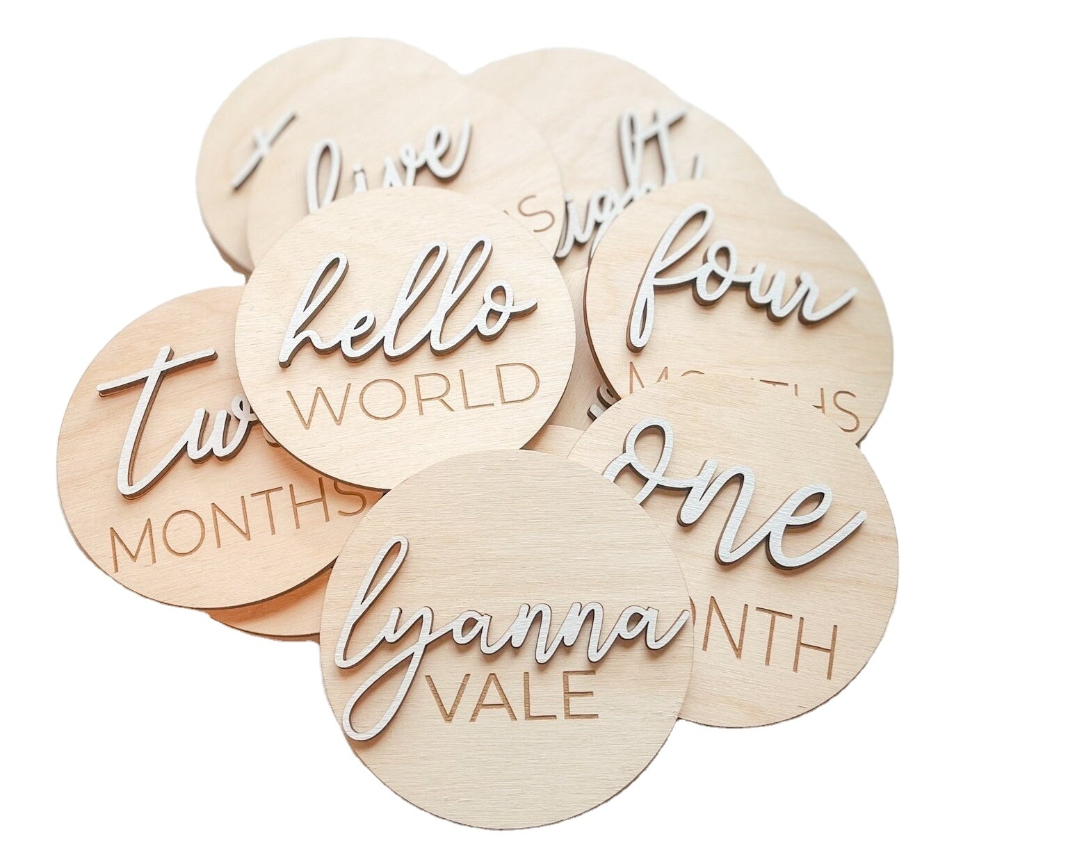 Newborn Baby Shower Gifts 3D Printed Monthly Wooden Milestone Disc Photo Props Wood Milestone Clips Card