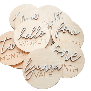 Newborn Baby Shower Gifts 3D Printed Monthly Wooden Milestone Disc Photo Props Wood Milestone Clips Card