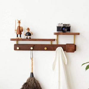 Farmhouse Decorative Wall Mounted Coat Rack Wooden Hanging Rack Entrance Large Coat Rack with 4 Metal Hooks and Shelves