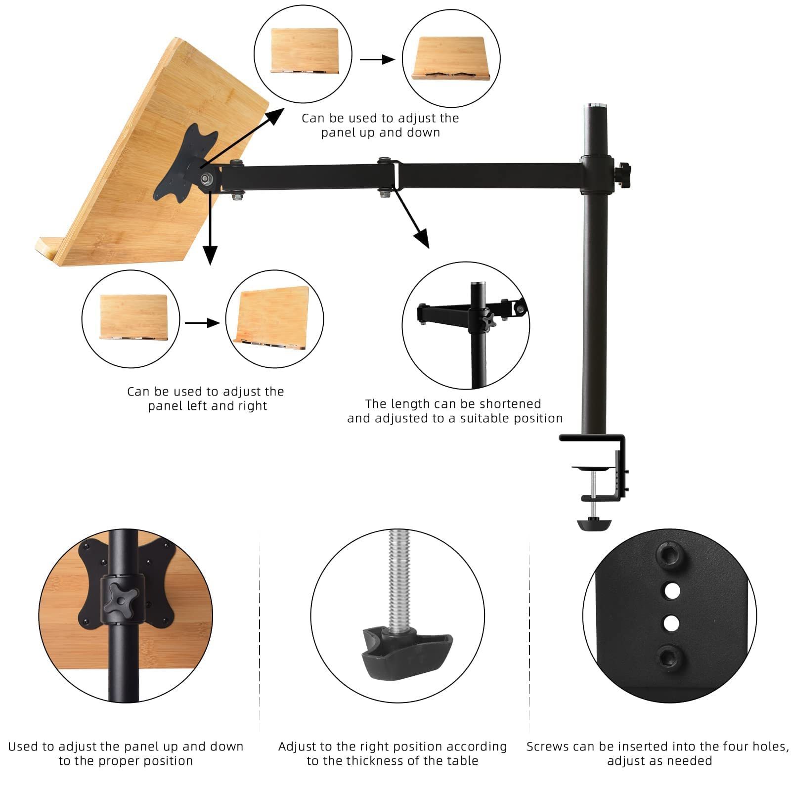 Large Table Side Bamboo Reading Mount Holder Book Stand Height Adjustable with Clamp for Reading Hands Free