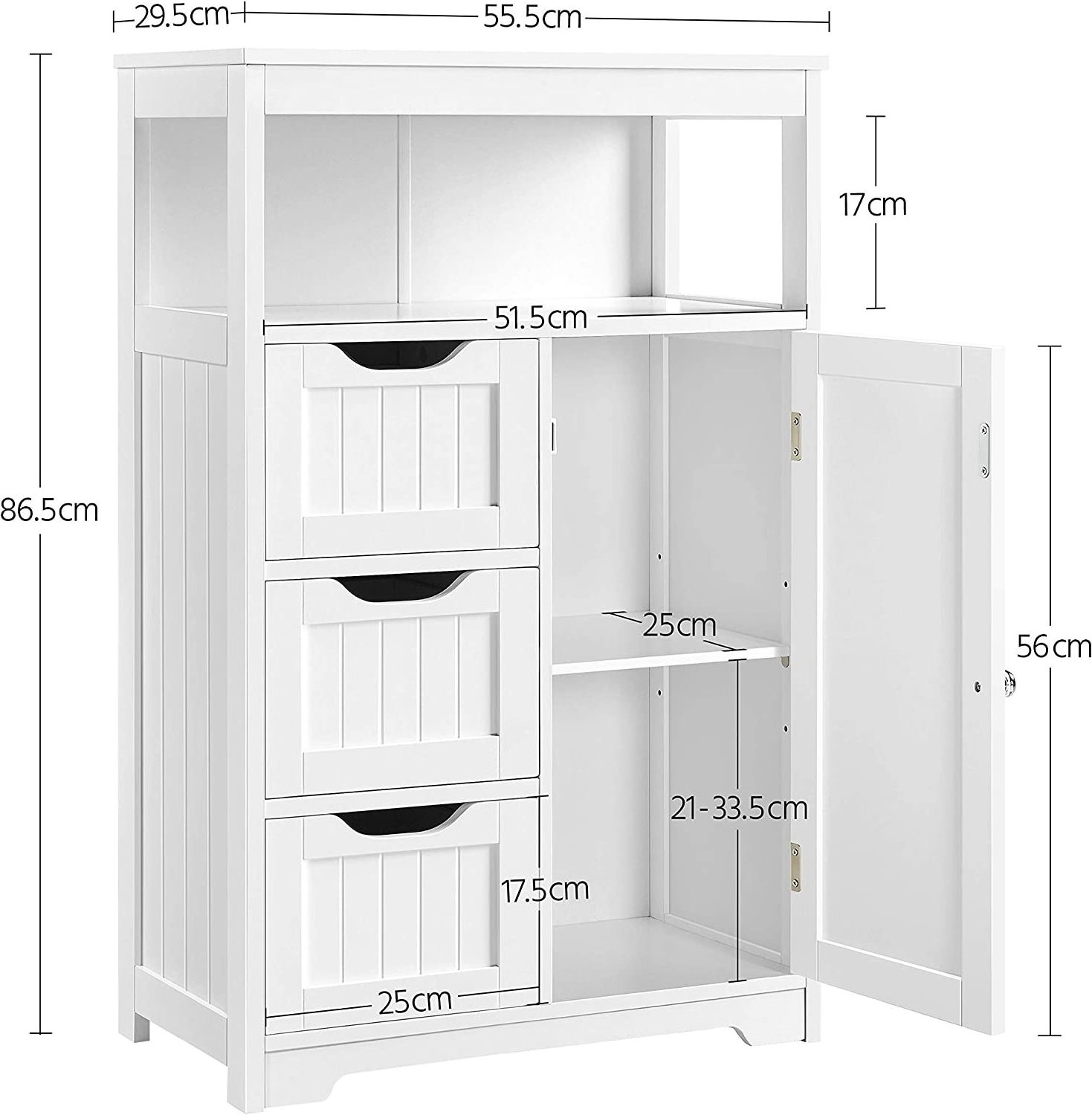 Bathroom Storage Cabinet Floor Cabinet with 3 Drawers and 1 Adjustable Shelf Bathroom Furniture Set