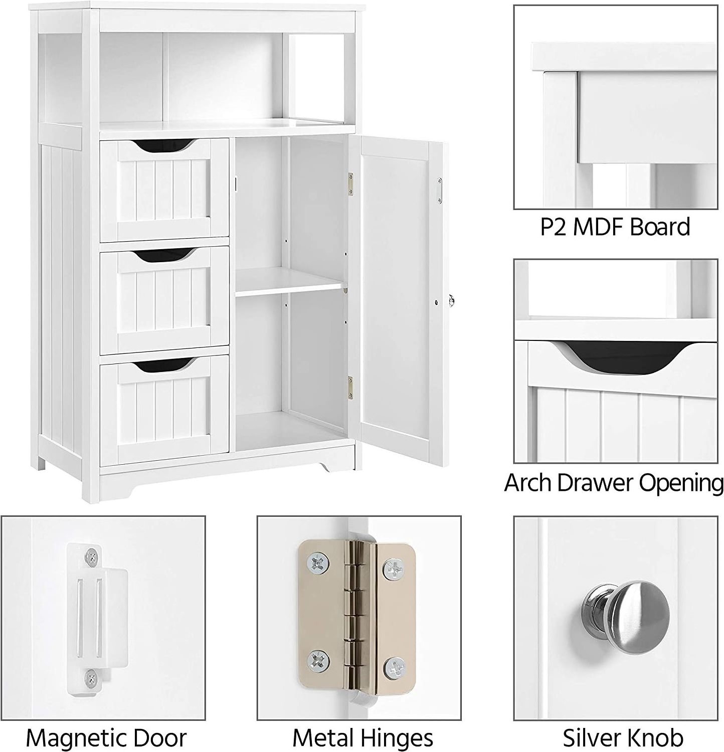 Bathroom Storage Cabinet Floor Cabinet with 3 Drawers and 1 Adjustable Shelf Bathroom Furniture Set