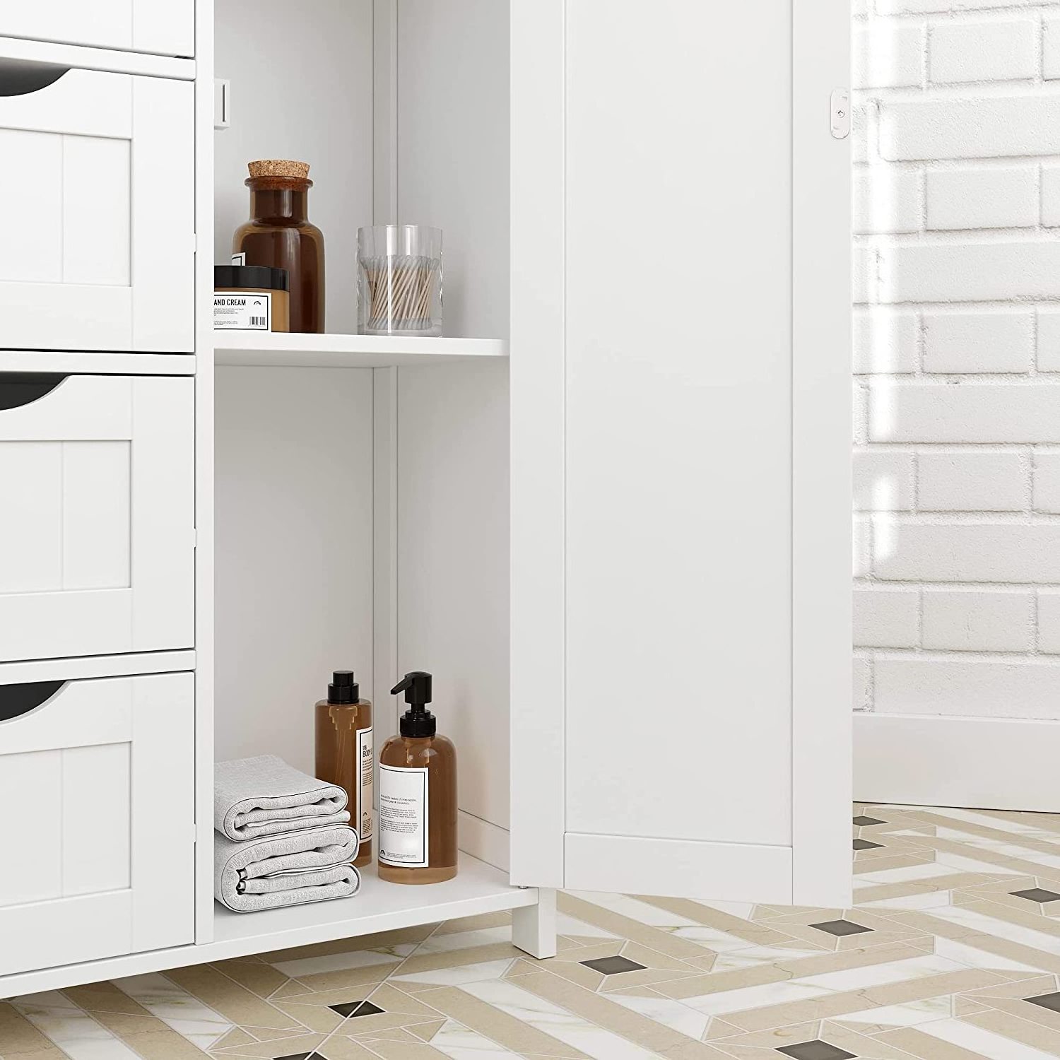 Bathroom Storage Cabinet Floor Cabinet with 3 Drawers and 1 Adjustable Shelf Bathroom Furniture Set