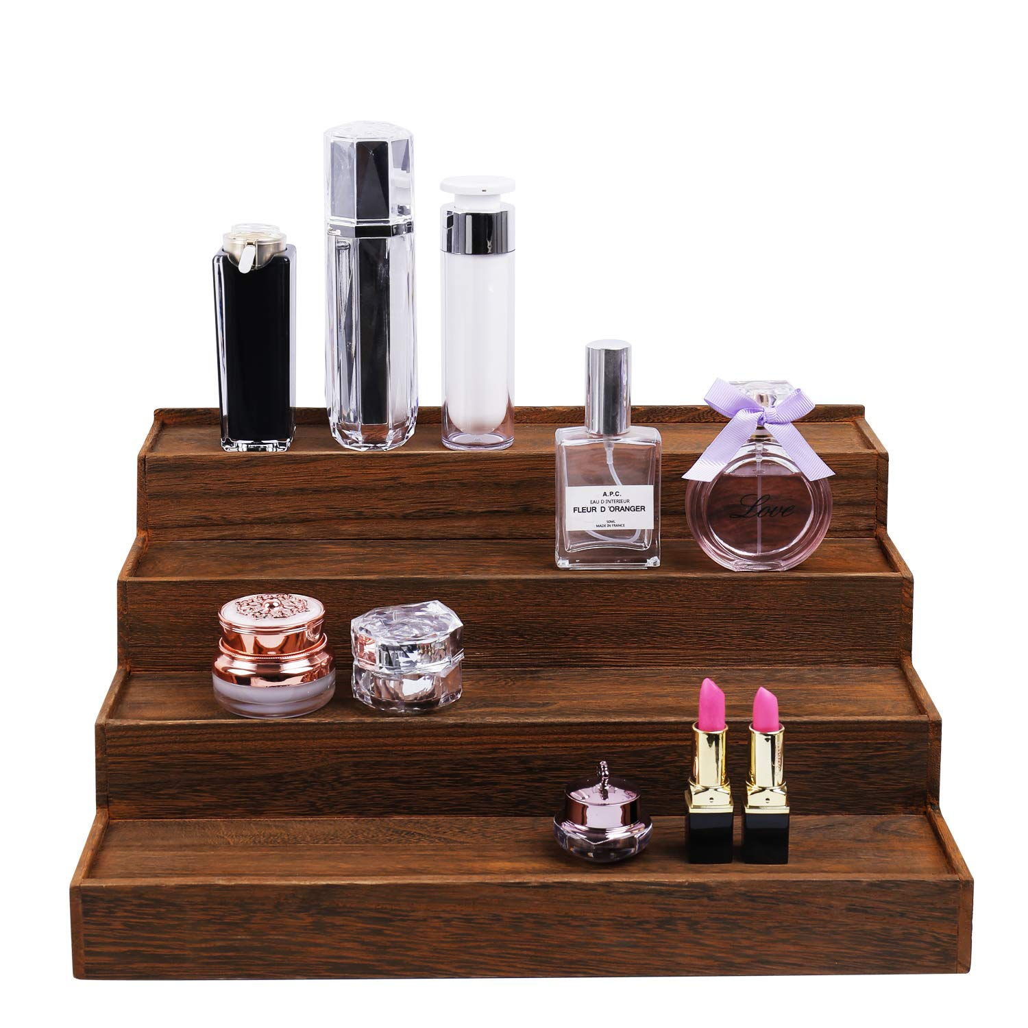 Wooden Organizer 4 Tiered Solid Wood Cupcake Stand Display Shelf Perfume Organizer Spices Organizer with Hidden Compartment