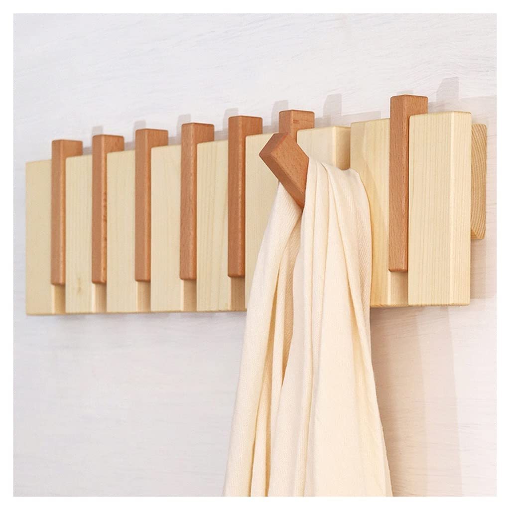 Wall Mount Hooks Coat Rack High Quality Wall-Mounted Rail Beveled Pine Wood Dowels with Natural Wooden Coat Rack