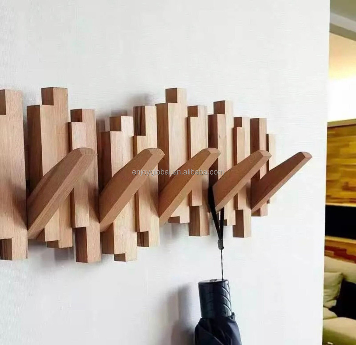 Wall Mount Hooks Coat Rack High Quality Wall-Mounted Rail Beveled Pine Wood Dowels with Natural Wooden Coat Rack