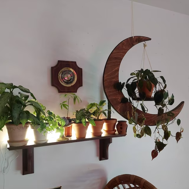 Home Decor Handmade Solid wood Moon Shaped Plant Hanger Hanging Planters