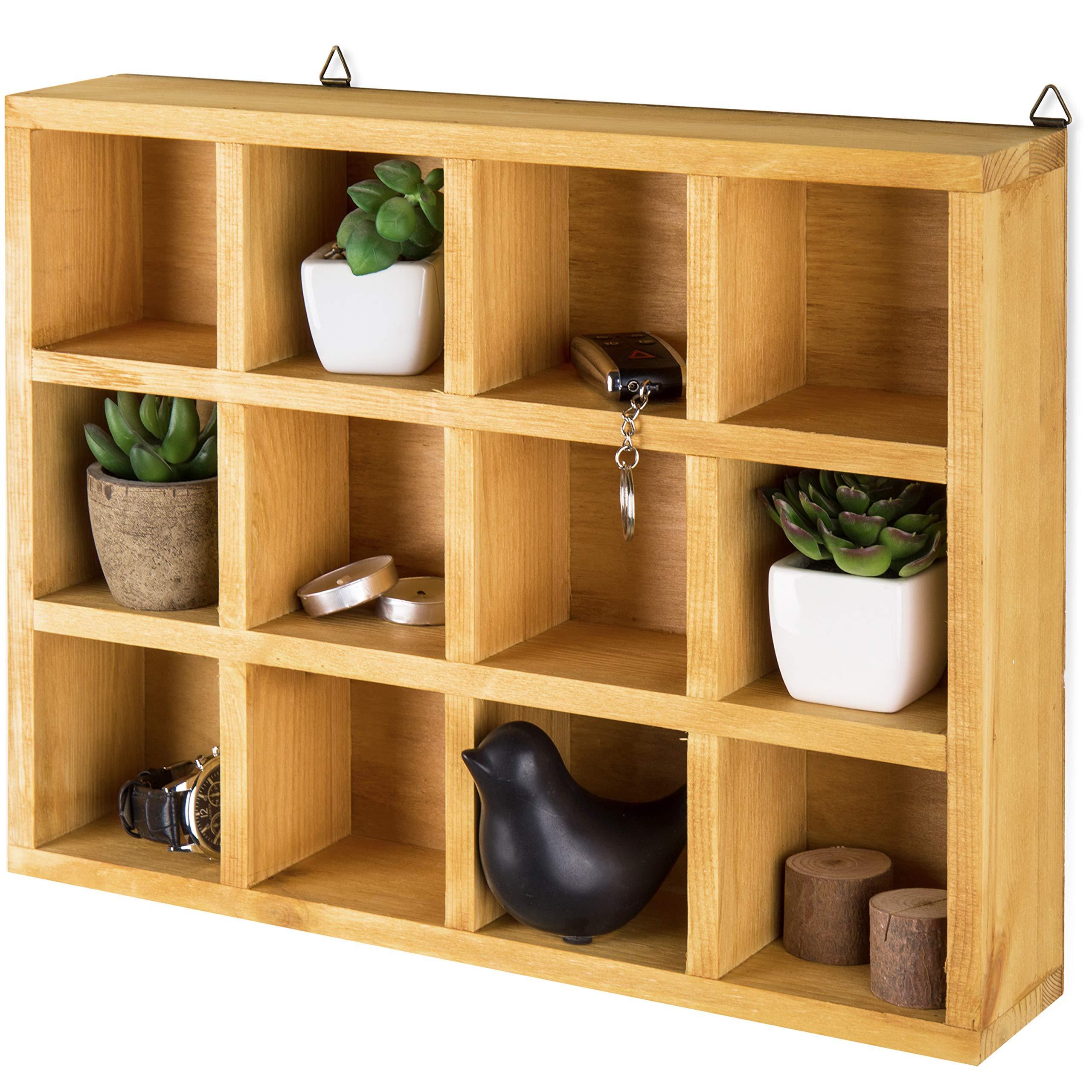 Hot Sales Home Decor Wooden Freestanding/Wall Mounted 12 Compartment Shadow Box Free Standing Display Shelf Shelving Unit