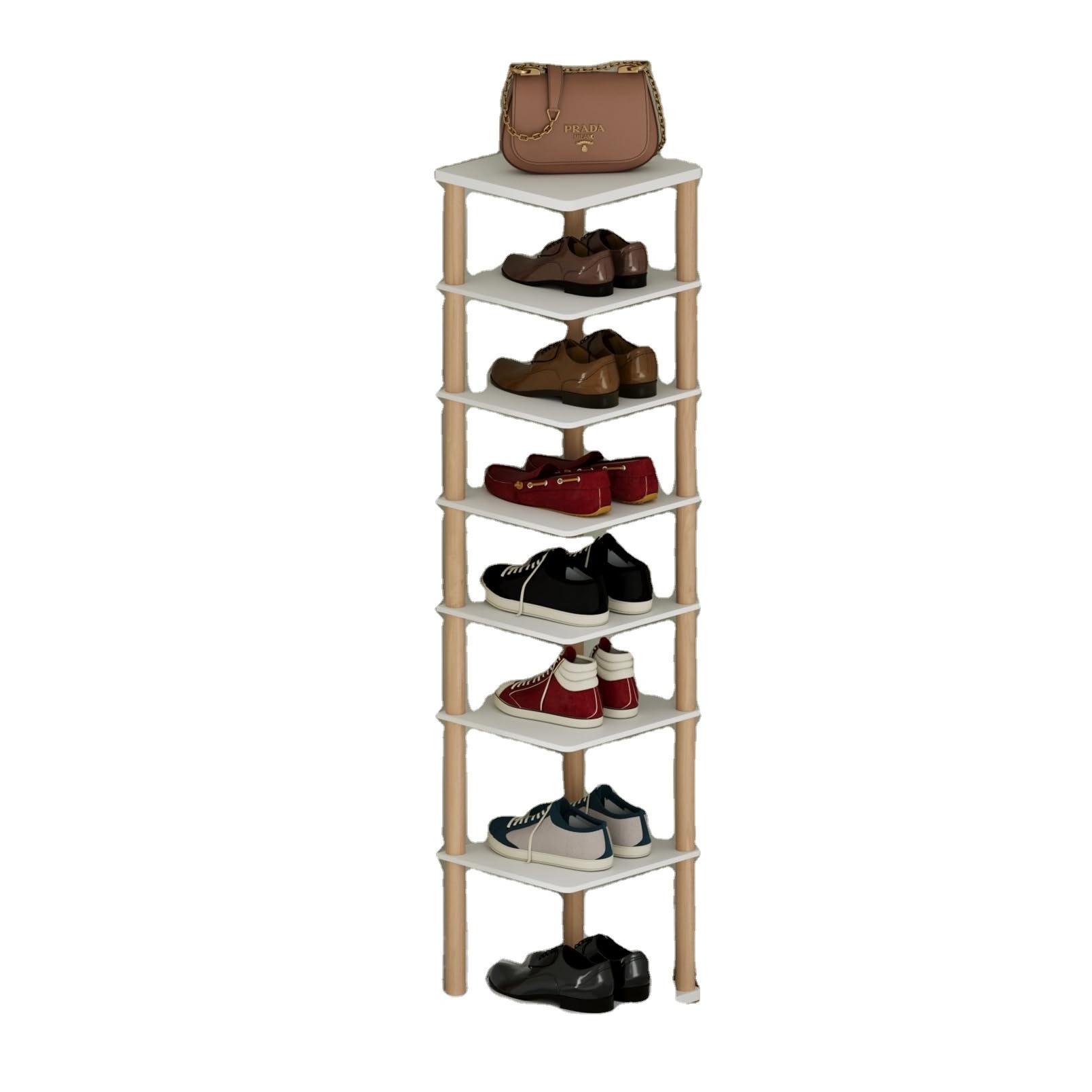 New Product Light weight 8 Tiers Vertical Shoe Storage Space Saving Narrow Shoe Organizer Free Standing Tall Shoe Shelf