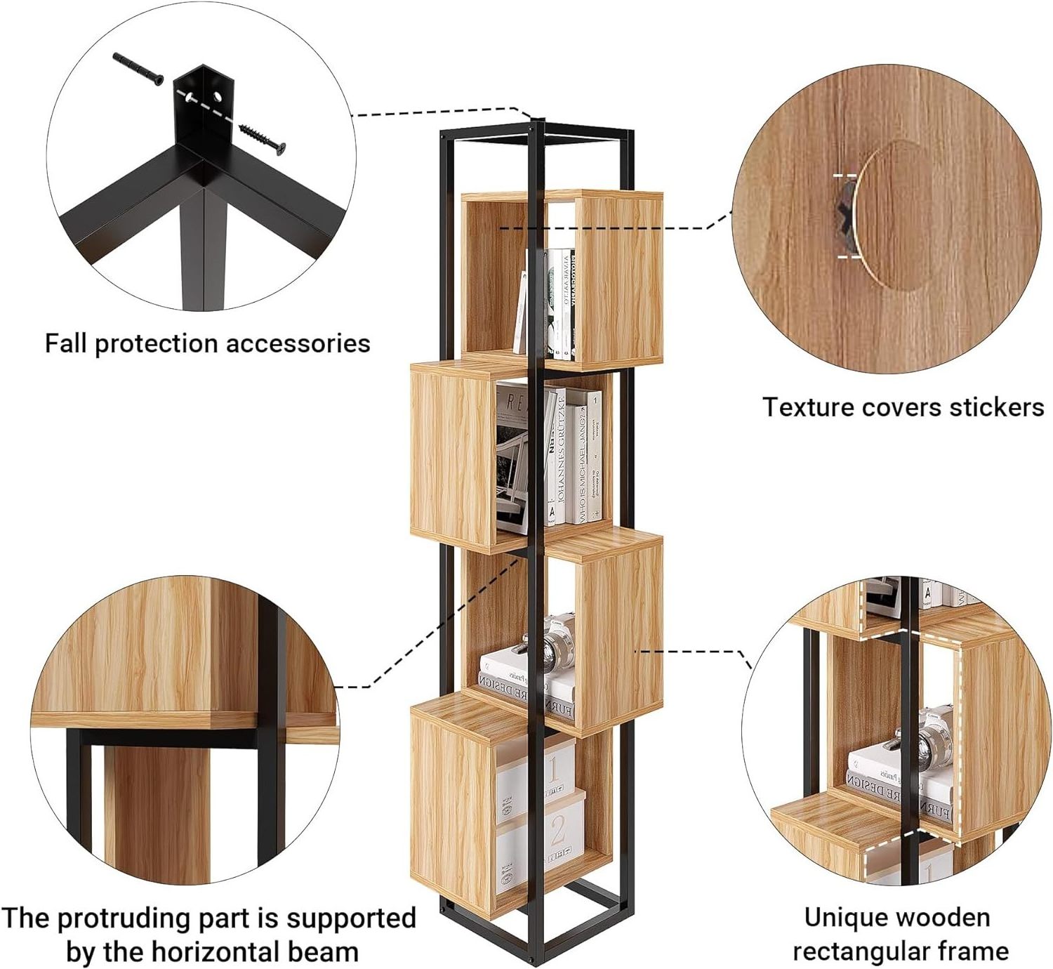 Modern Bookcase Storage Organizer 4 Cube Storage Organizer Freestanding Open Corner Shelf Stand Small Wood Corner Bookshelf