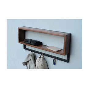 Metal wood Wall Mounted Coat Rack Shelf with Hooks and Baskets Coffee Mug Storage and Display Organizer Hanging wood coat rack