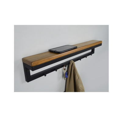 Metal and wood wall mount coat rack with shelf Clothing hanger Rustic rack  entryway shelf with hooks towel rail wood coat rack