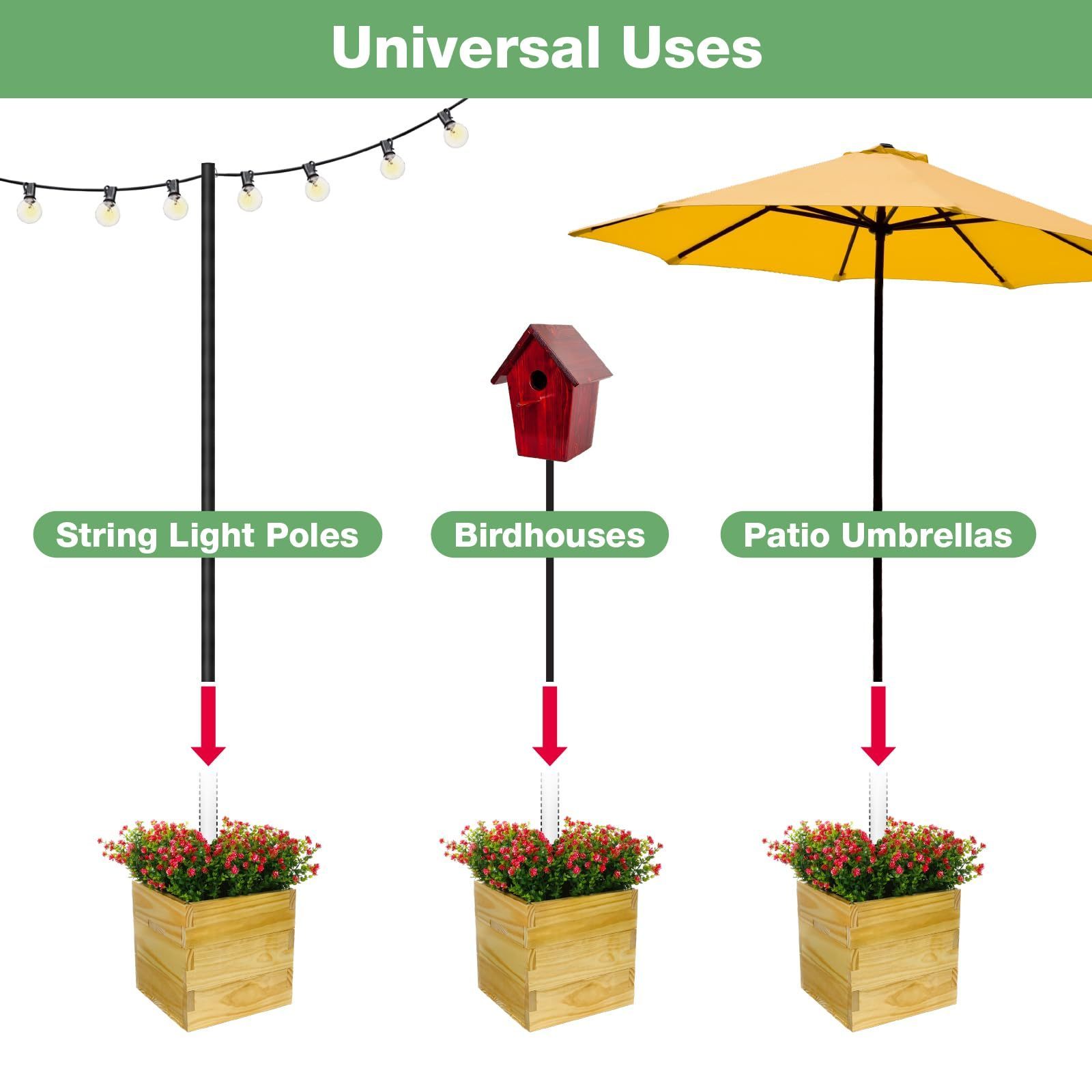 Solid Wood Outdoor Garden Patio Box Wooden Planter  Universal Pole Support Umbrellas Decorative Wooden Planter