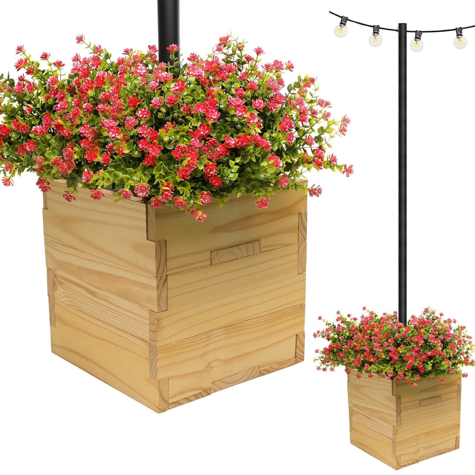 Solid Wood Outdoor Garden Patio Box Wooden Planter  Universal Pole Support Umbrellas Decorative Wooden Planter