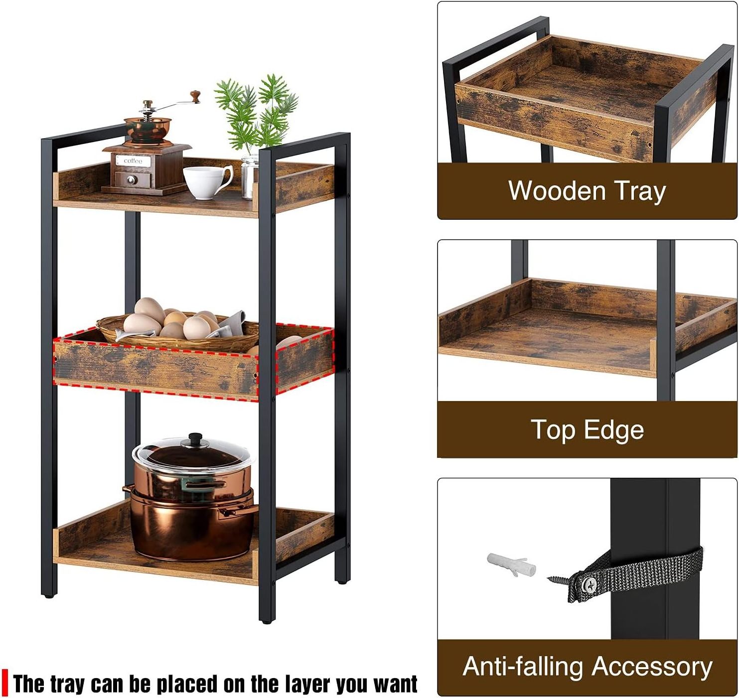 Factory Wholesale 3-Tier Rustic Free-Standing Shelf Wooden Side Corner Bookshelf  Narrow Display Storage Rack