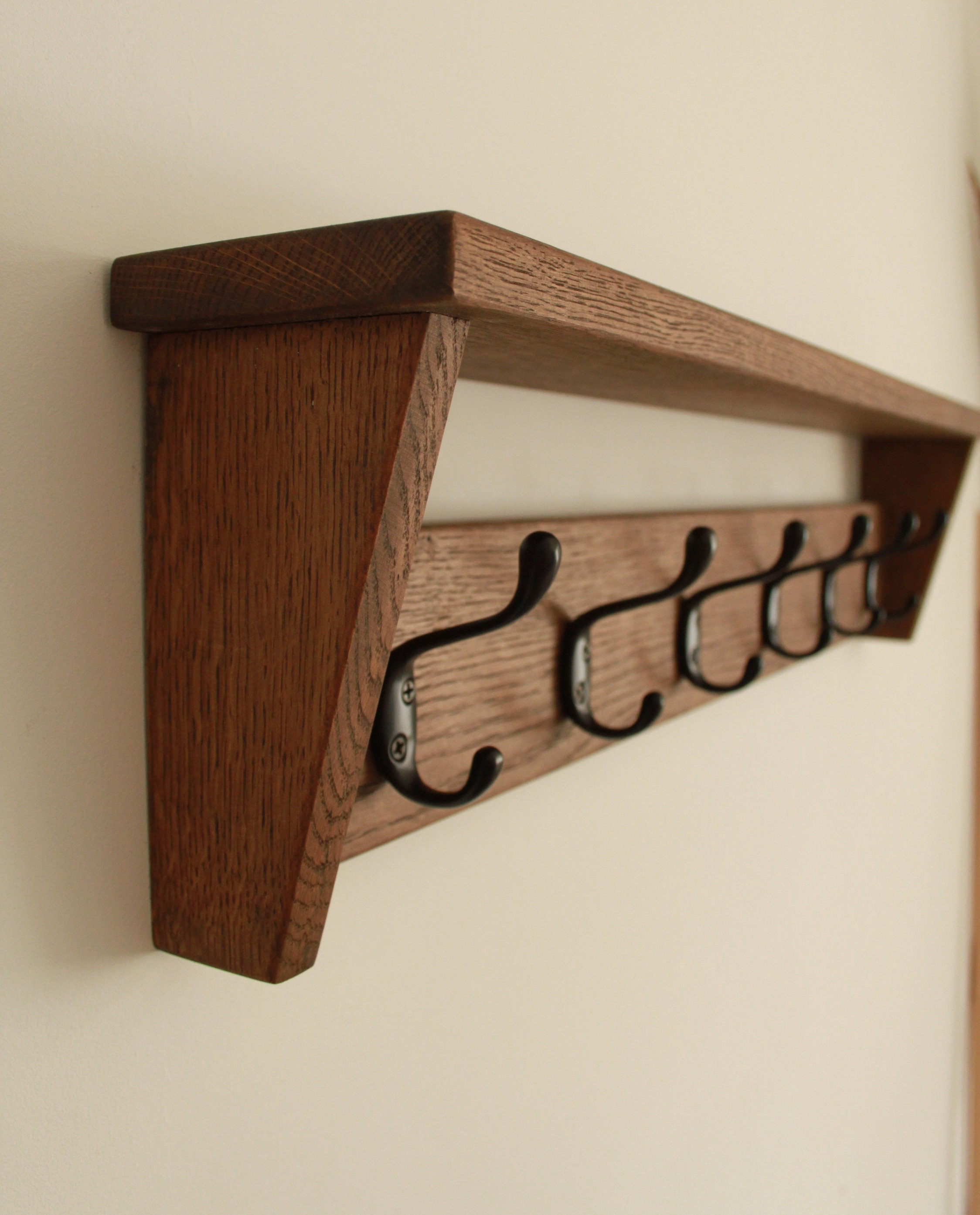 Walnut color Wall Mounted Coat Rack Shelf  Wooden Country Style Entryway Shelf Hooks Solid Wood coat rack