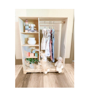 Factory price Kids Wardrobe Wooden Clothing Rack Montessori Wardrobe Closet Furniture for Toddler Dress Up Clothes Storage Gift