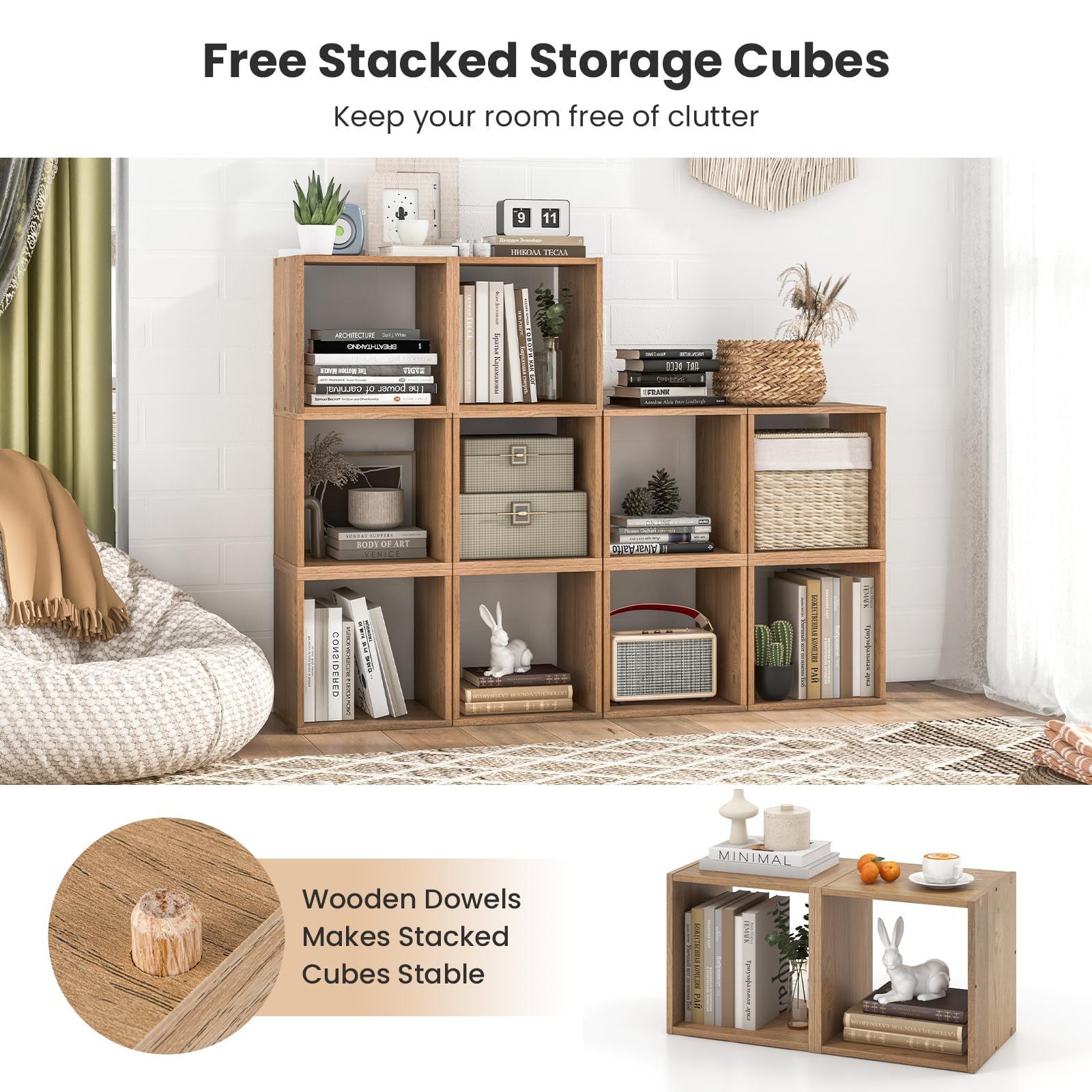 Wholesale Freestanding Shelving Unit 2 Cube Bookshelf Organizer Stackable Cube Storage Organizer Small Wooden Open Book Shelf