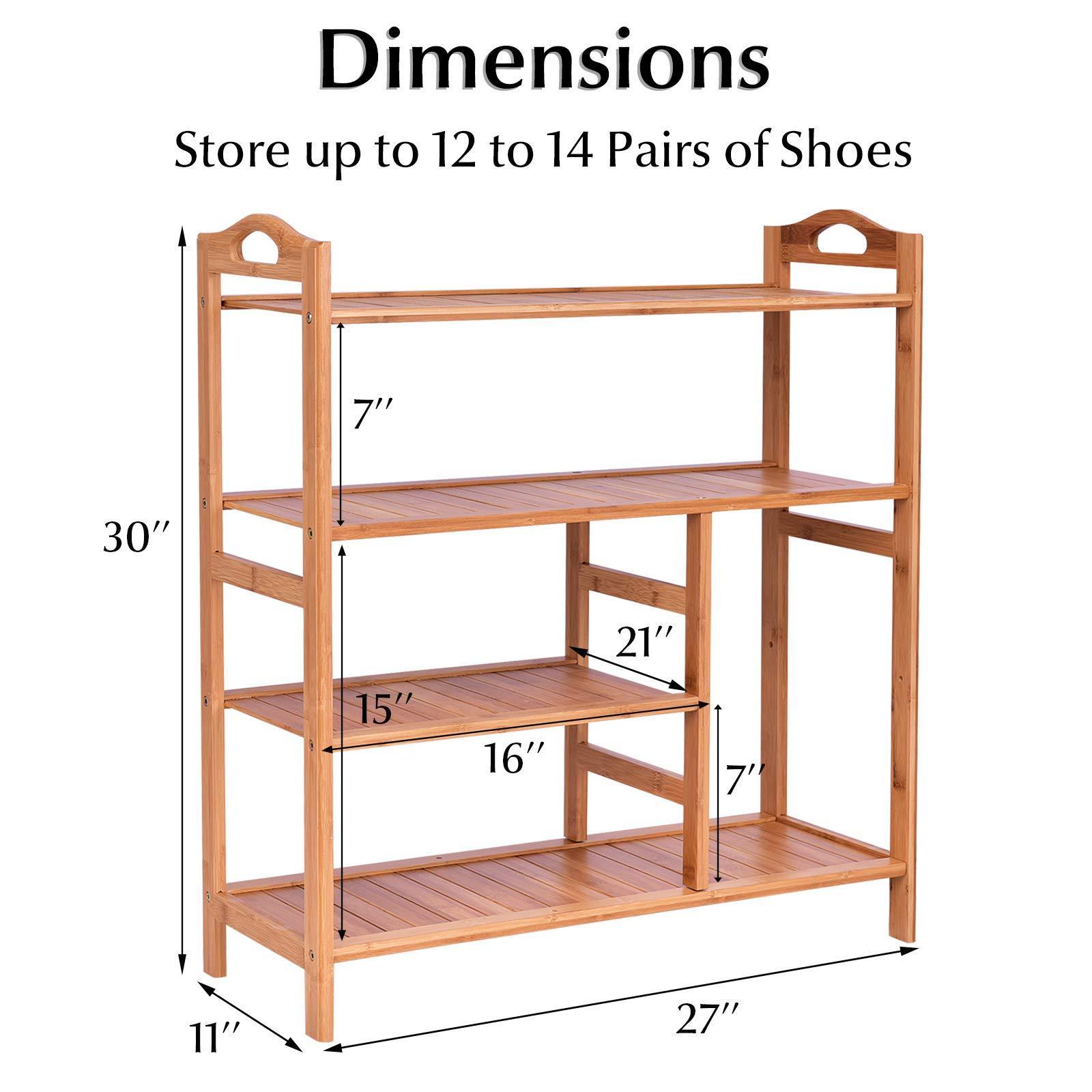 Wooden Display Shelf Bamboo Shoe Rack Shoe Organizer Holder Tiered Storage Rack 4-Tier Bamboo Shoe Rack with Boots Storage