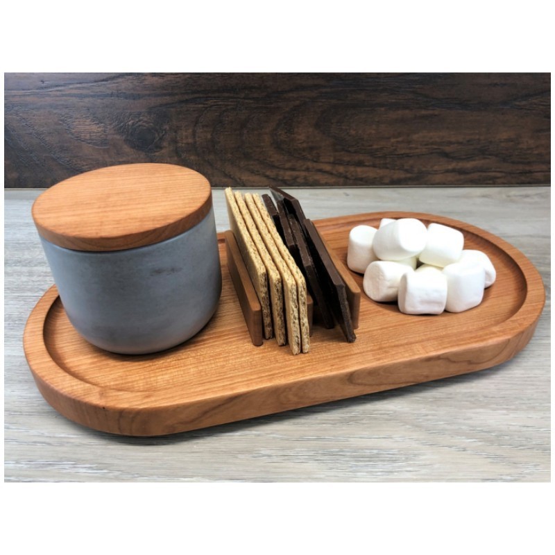 Farmhouse Kitchen Decor Rustic S'mores Station Box Caddy Tray, Wood 3 Compartments Desk Organizer Tray Smores Caddy Tray Station