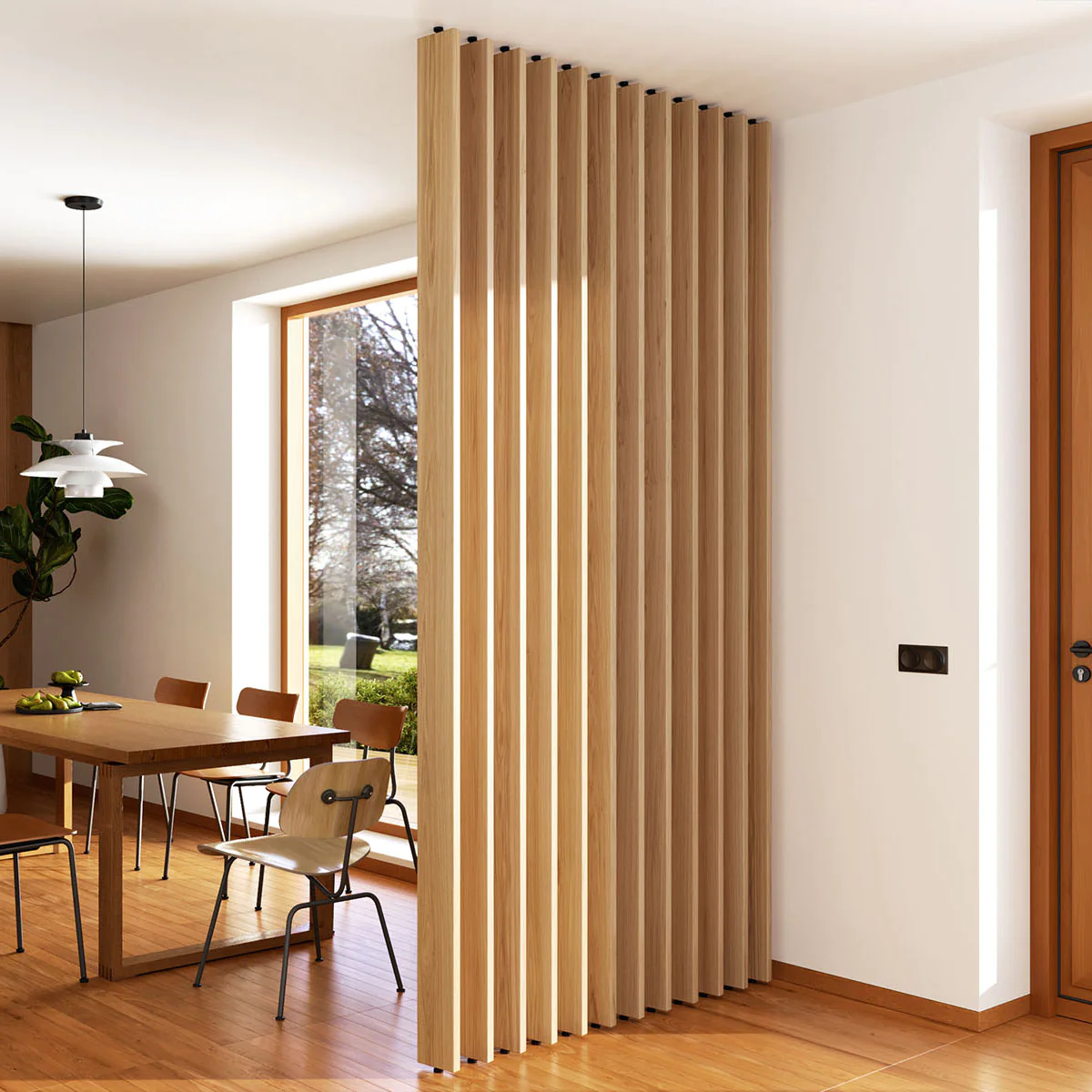 360 Rotate Wooden Slat Divider Wall Wood Slat Room Divider  Modern Solid Wood Room Divider