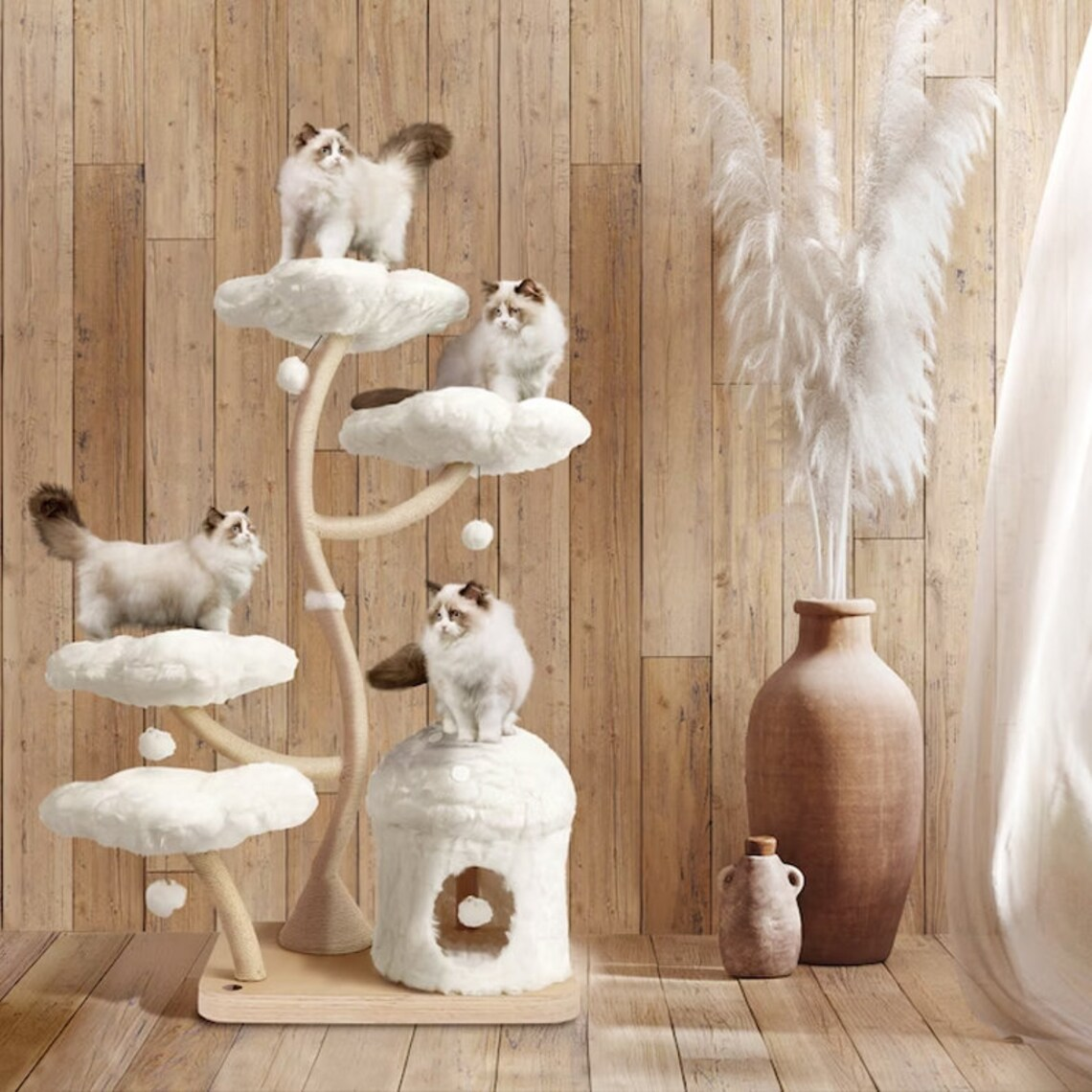 Manufacturer wholesale Wood Sisal Large Cat Tree Scratching Tower Scratching Post Cat Condo Tower Modern Cat Climbing Tree