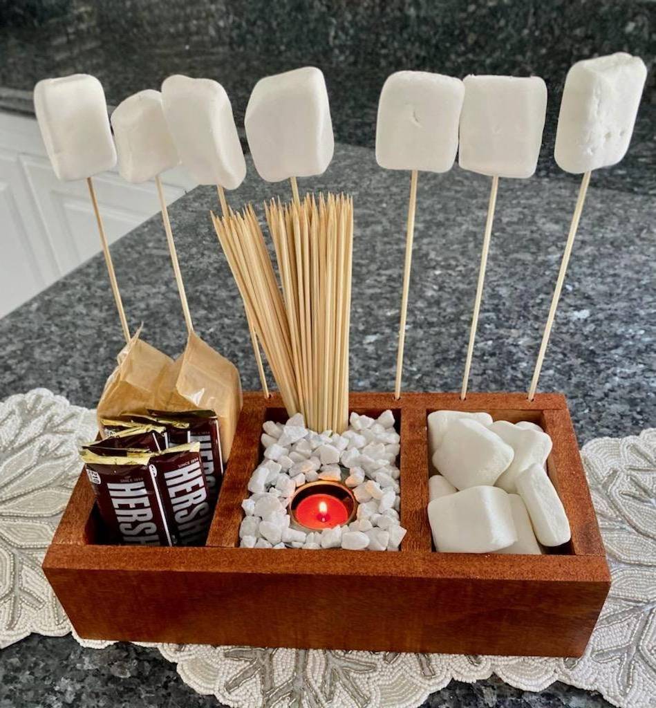 Factory Smores Station For Parties Holiday Gatherings or Special Occasion Wooden Box S'mores Bar Holder